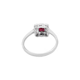 Precious Square Cut Ruby Gemstone and Diamond 14k White Gold Ring For Her