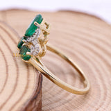 Beautiful Natural Emerald Gemstone & Diamond Crown Ring In 14k Yellow Gold