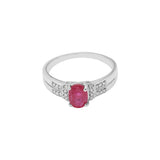 Natural Oval Cut Ruby Gemstone and Diamond 18k White Gold Handmade Ring For Women