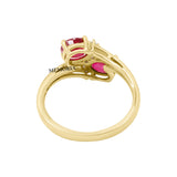 Natural Oval Cut Ruby Gemstone and Diamond 14k Yellow Gold Bypass Ring