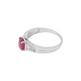 Natural Oval Cut Ruby Gemstone and Diamond 18k White Gold Handmade Ring For Women