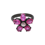 Flower Oval Ruby and Diamond 925 Sterling Silver Black Rhodium Plated Ring
