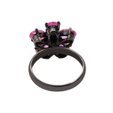 Flower Oval Ruby and Diamond 925 Sterling Silver Black Rhodium Plated Ring
