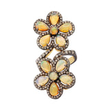 Natural Opal and Diamond 925 Sterling Silver Flower Gold Plated Ring