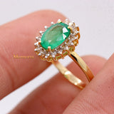 Natural Emerald Gemstone And Diamond Oval Shaped 14k Gold Healing Birthstone Rings For Women