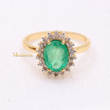 Natural Emerald Gemstone And Diamond Oval Shaped 14k Gold Healing Birthstone Rings For Women