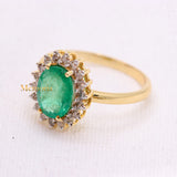Natural Emerald Gemstone And Diamond Oval Shaped 14k Gold Healing Birthstone Rings For Women