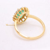 Natural Emerald Gemstone And Diamond Oval Shaped 14k Gold Healing Birthstone Rings For Women