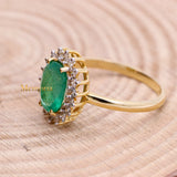 Natural Emerald Gemstone And Diamond Oval Shaped 14k Gold Healing Birthstone Rings For Women