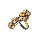 Natural Opal and Diamond 925 Sterling Silver Flower Gold Plated Ring