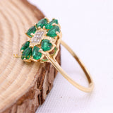 Designer Natural Emerald Gemstone & Diamond Ring In 14k Yellow Gold
