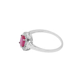 Unique Natural Ruby Oval Cut Gemstone and Diamond 14k White Gold Ring For Womens
