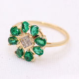 Designer Natural Emerald Gemstone & Diamond Ring In 14k Yellow Gold