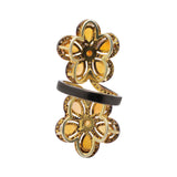 Natural Opal and Diamond 925 Sterling Silver Flower Gold Plated Ring
