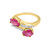 Bypass Natural Ruby Gemstone And Diamond 18k Yellow Gold Ring