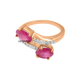 Bypass Natural Ruby Gemstone And Diamond 18k Yellow Gold Ring