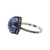 Natural Blue Sapphire Gemstone and Diamond 925 Sterling Silver Ring