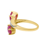 Bypass Natural Ruby Gemstone And Diamond 18k Yellow Gold Ring