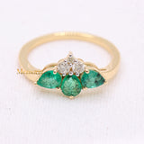 Natural Emerald Gemstone & Diamond Womens Ring In 14k Yellow Gold