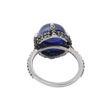 Natural Blue Sapphire Gemstone and Diamond 925 Sterling Silver Ring