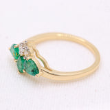 Natural Emerald Gemstone & Diamond Womens Ring In 14k Yellow Gold
