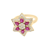 Precious Natural Ruby Gemstone and Diamond 18k White Gold Star Shaped Ring For Her