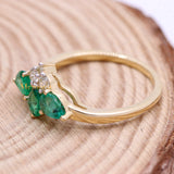 Natural Emerald Gemstone & Diamond Womens Ring In 14k Yellow Gold