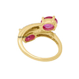 Bypass Natural Ruby Gemstone And Diamond 18k Yellow Gold Ring
