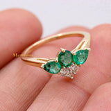 Natural Emerald Gemstone & Diamond Womens Ring In 14k Yellow Gold