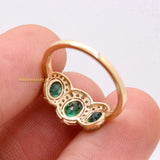 Natural Emerald Oval Cut Gemstone & Diamond Womens Three Stone Ring In 14k Yellow Gold