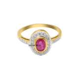 Natural Oval Shaped Ruby Gemstone With Diamond 18k Yellow Gold Ring