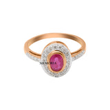 Natural Oval Shaped Ruby Gemstone With Diamond 18k Yellow Gold Ring