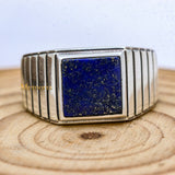 Natural Lapis Lazuli Square Cut Gemstone 925 Sterling Silver Ring For Mens
