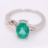 Natural Emerald Oval Shaped Gemstone With Diamond Ring In 14k White Gold