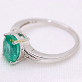 Natural Emerald Oval Shaped Gemstone With Diamond Ring In 14k White Gold