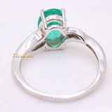 Natural Emerald Oval Shaped Gemstone With Diamond Ring In 14k White Gold