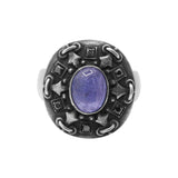 Natural Tanzanite Gemstone and Black Diamond 925 Sterling Silver Ring
