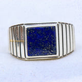 Natural Lapis Lazuli Square Cut Gemstone 925 Sterling Silver Ring For Mens