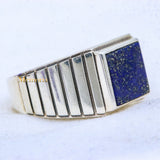 Natural Lapis Lazuli Square Cut Gemstone 925 Sterling Silver Ring For Mens