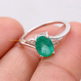 Natural Emerald Oval Shaped Gemstone With Diamond Ring In 14k White Gold