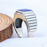 Natural Lapis Lazuli Square Cut Gemstone 925 Sterling Silver Ring For Mens