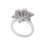 Precious Natural Ruby Gemstone and Diamond 18k White Gold Star Shaped Ring For Her