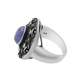 Natural Tanzanite Gemstone and Black Diamond 925 Sterling Silver Ring