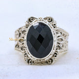 Natural Black Onyx Oval Cut Gemstone 925 Sterling Silver Ring For Womens