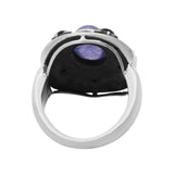 Natural Tanzanite Gemstone and Black Diamond 925 Sterling Silver Ring