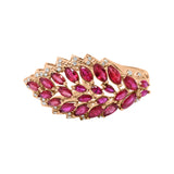 Leaf Design Natural Ruby Gemstone and Diamond 14k White Gold Luxurious Ring For Womens