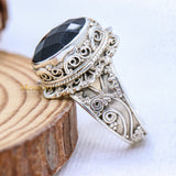 Natural Black Onyx Oval Cut Gemstone 925 Sterling Silver Ring For Womens
