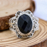 Natural Black Onyx Oval Cut Gemstone 925 Sterling Silver Ring For Womens