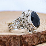 Natural Black Onyx Oval Cut Gemstone 925 Sterling Silver Ring For Womens
