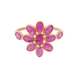 Flower Shaped Natural Ruby Gemstone 14k Yellow Gold Designer Ring